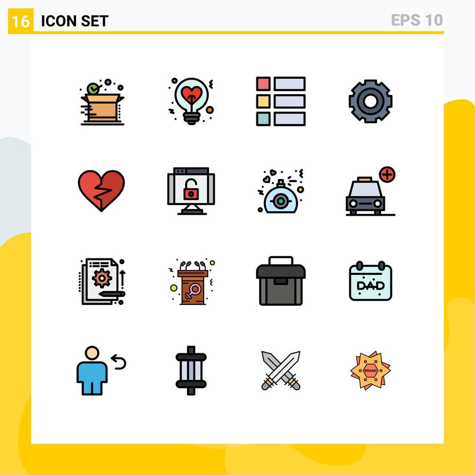 Gruppe von 16 modernen, flachen, farbgefüllten Linien für universelle Jobideen, allgemeines Layout, editierbare kreative Vektordesign-Elemente vektor