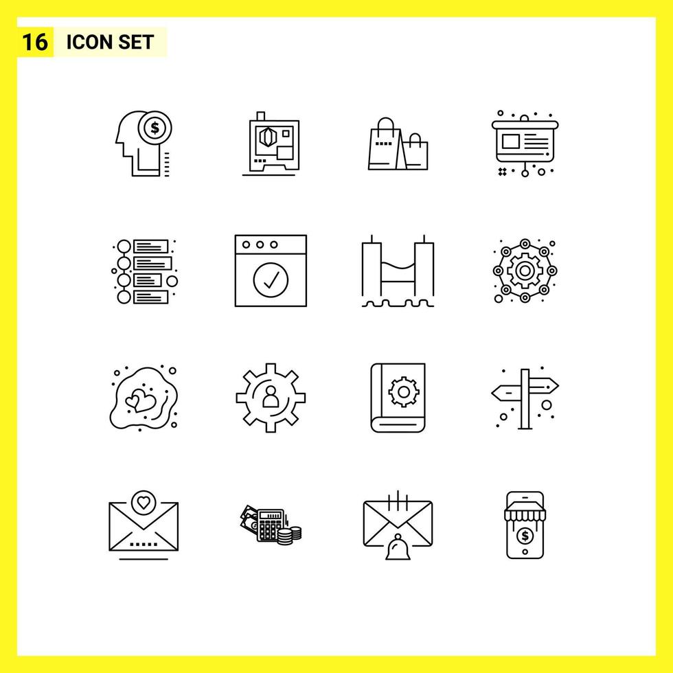 16 universell översikt tecken symboler av tidslinje annons handväska presentation Diagram redigerbar vektor design element