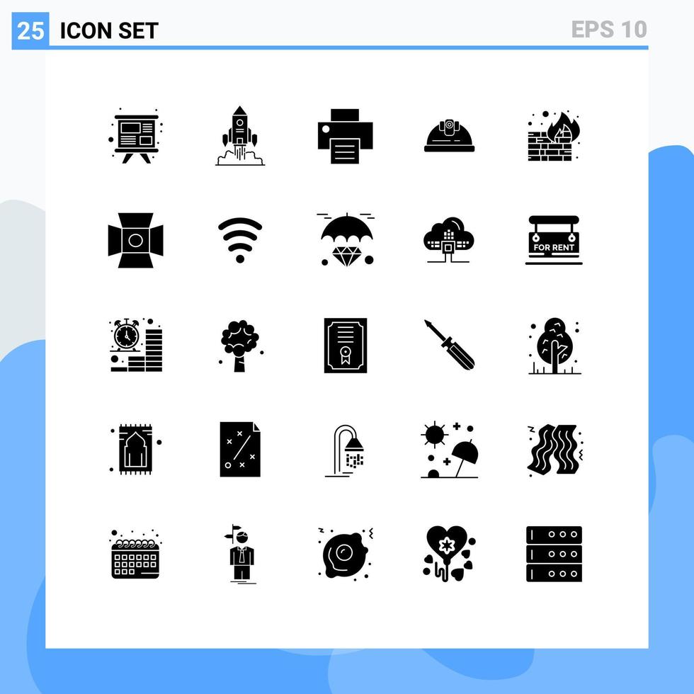 25 tematiska vektor fast glyfer och redigerbar symboler av brandvägg konstruktion spel byggnad hjälm redigerbar vektor design element