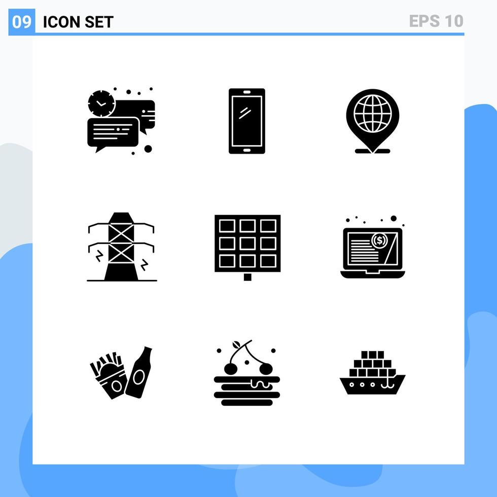 fast glyf packa av 9 universell symboler av torn linje android elektricitet internet redigerbar vektor design element