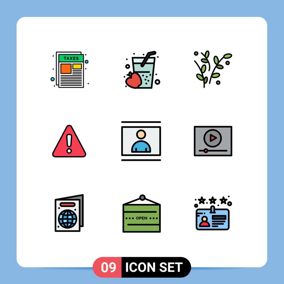 Gruppe von 9 gefüllten flachen Farbzeichen und Symbolen für bearbeitbare Vektordesign-Elemente für Bildzeichen-Blattwarnungsalarm vektor