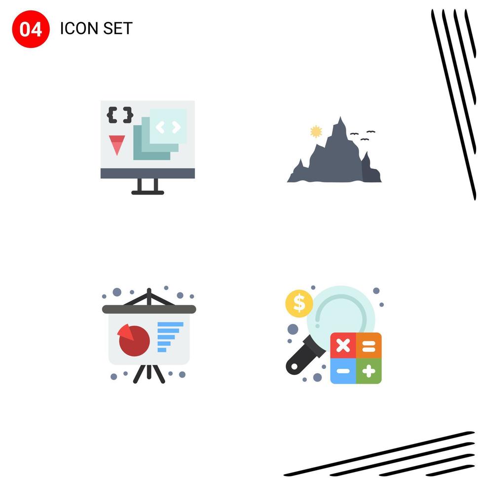 grupp av 4 platt ikoner tecken och symboler för app Sol utveckling landskap konferens affisch redigerbar vektor design element