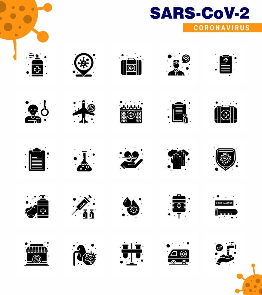 25 solide Glyphe Coronavirus Krankheit und Präventionsvektorsymbol Bericht Gesundheit Diagramm Infektion Ort Kommunikation Fragen Sie einen Arzt Virale Coronavirus 2019nov Krankheitsvektor Designelemente vektor