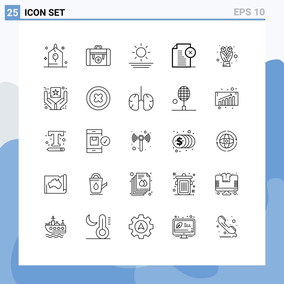Gruppe von 25 Zeilen Zeichen und Symbolen für Blumendokumentengepäck Notiz löschen editierbare Vektordesign-Elemente löschen vektor