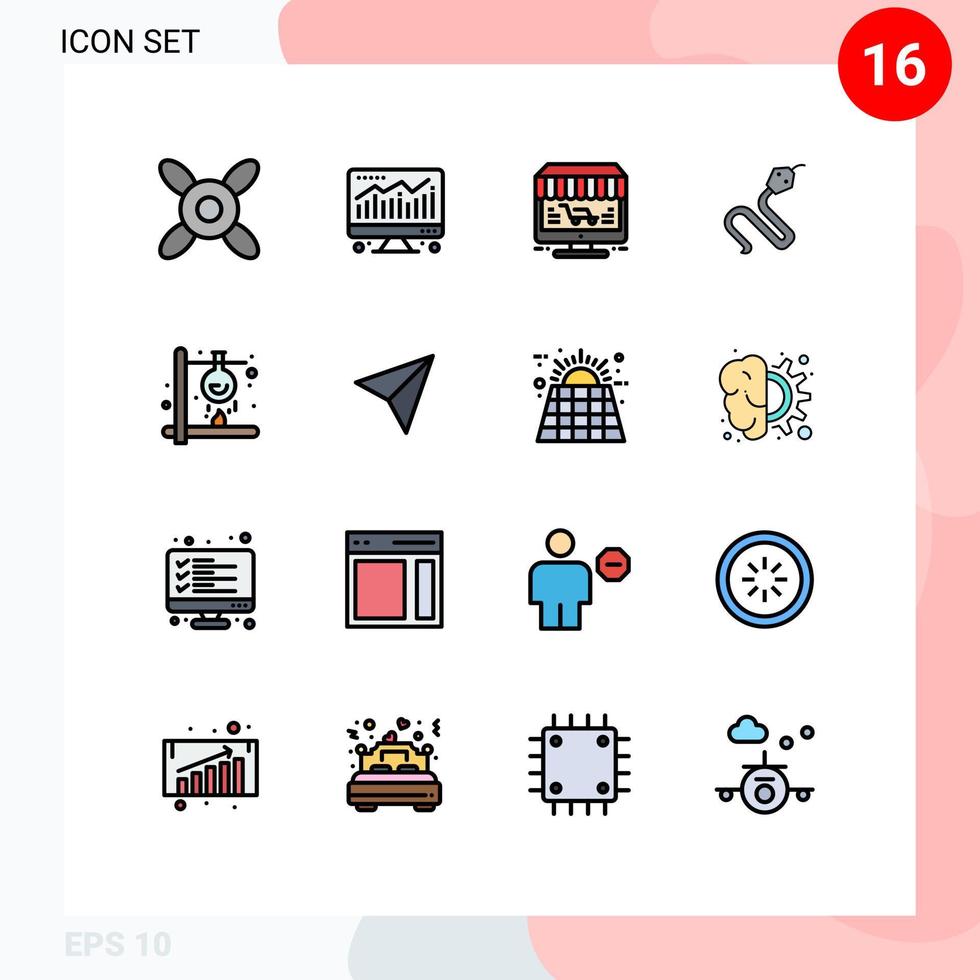16 thematische Vektor-Flachfarben gefüllte Linien und editierbare Symbole von Laborbrandspeicherchemikalien Indien editierbare kreative Vektordesign-Elemente vektor