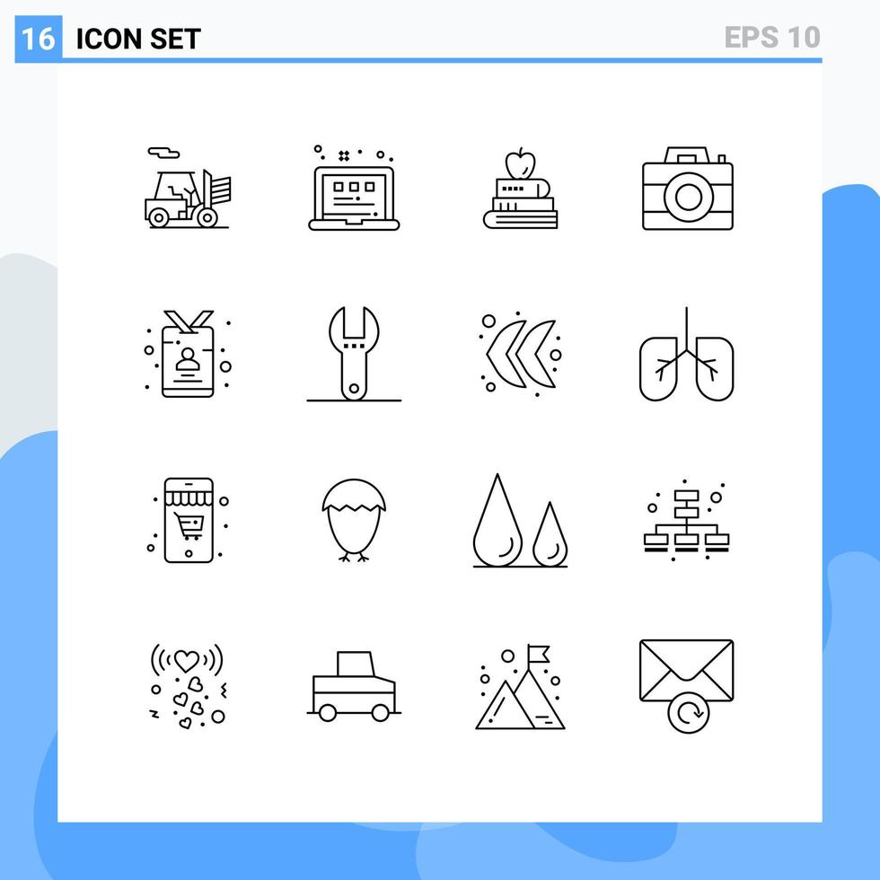 piktogram uppsättning av 16 enkel konturer av journalist kort penna teknologi dator redigerbar vektor design element