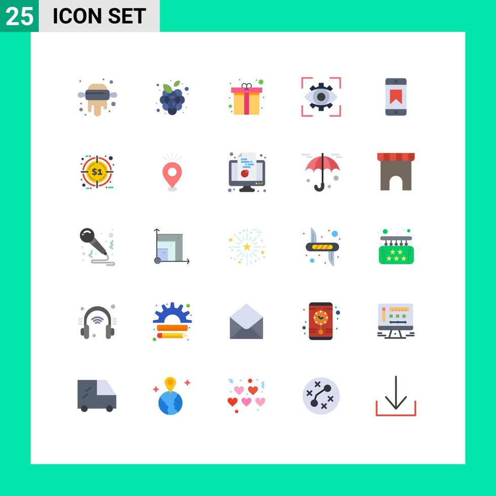 25 universell platt färger uppsättning för webb och mobil tillämpningar prestationer se hjärta gåva fantasi syn redigerbar vektor design element