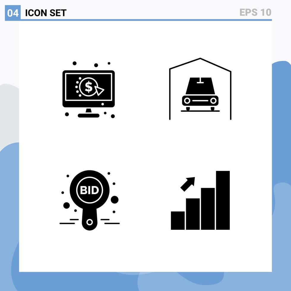 användare gränssnitt packa av 4 grundläggande fast glyfer av klick bud ppc bil märka redigerbar vektor design element