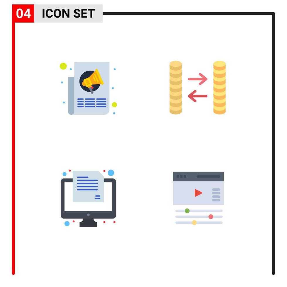 4 universelle flache Symbolzeichen Symbole von Anzeigen Online-Papieraustausch Papier editierbare Vektordesign-Elemente vektor