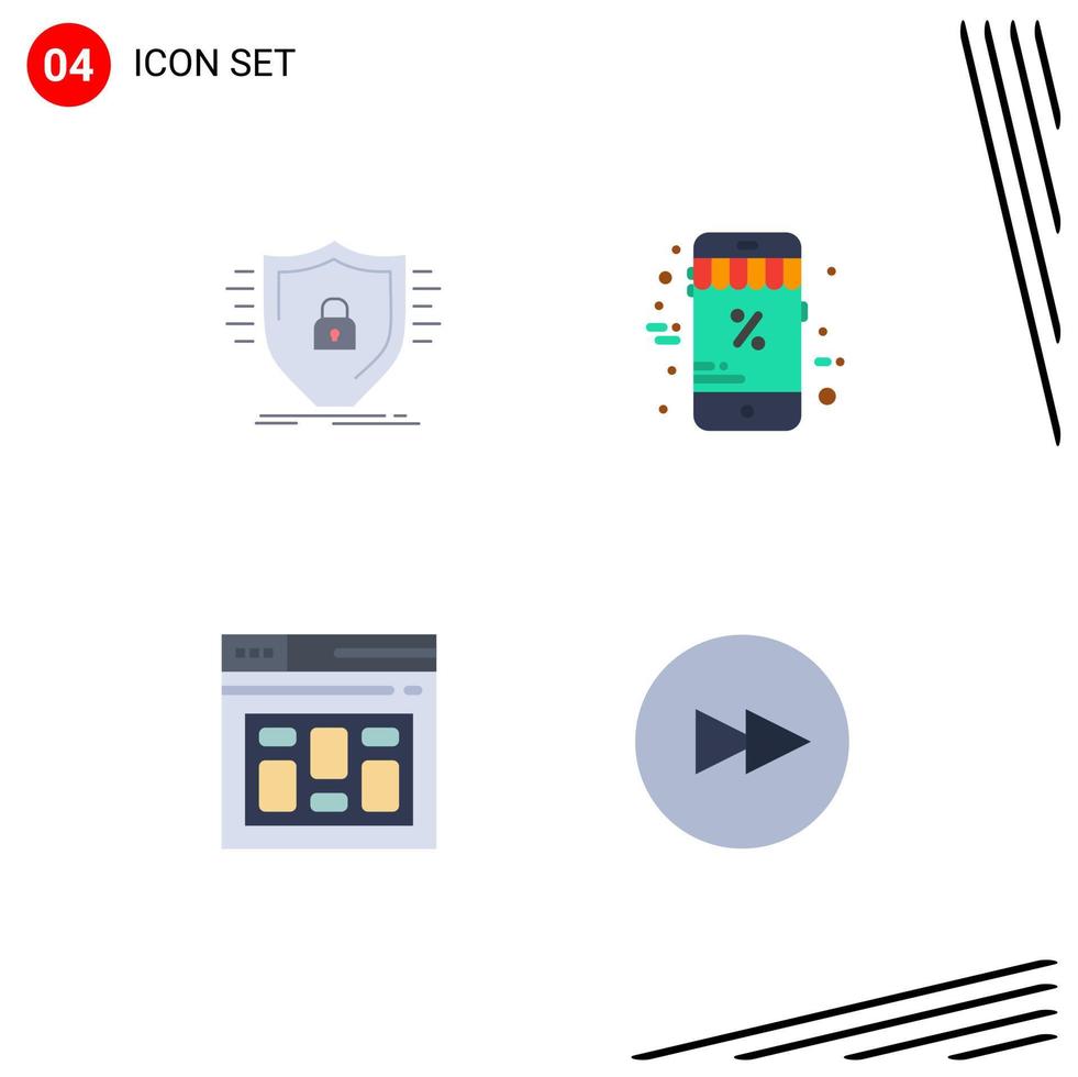 gruppe von 4 modernen flachen symbolen, die für die sicherheit des verteidigungsbrowsers gesetzt werden. schwarzer freitag internet editierbare vektordesignelemente vektor