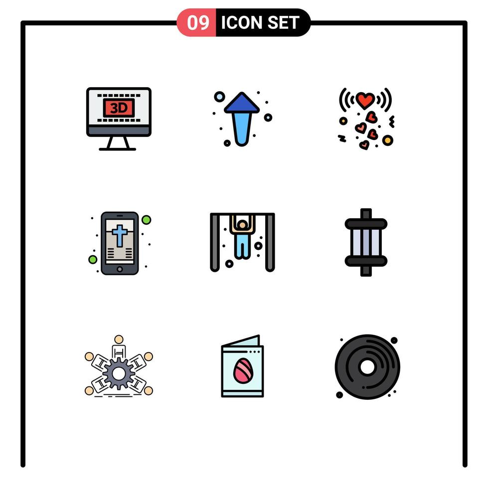 9 universelle Filledline-Flachfarben für Web- und mobile Anwendungen Turner Kreuz Herz Christian Mobile editierbare Vektordesign-Elemente vektor