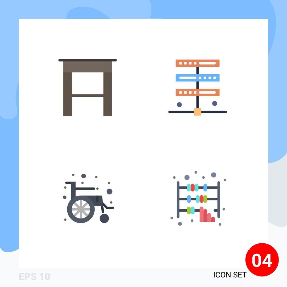 piktogram uppsättning av 4 enkel platt ikoner av skrivbord hjul stol data server företag redigerbar vektor design element