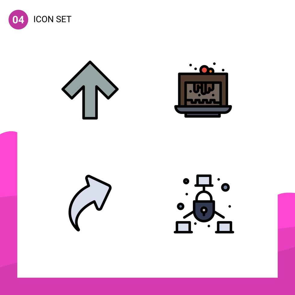 piktogram uppsättning av 4 enkel fylld linje platt färger av pil upp bakning kaka kommunikation redigerbar vektor design element