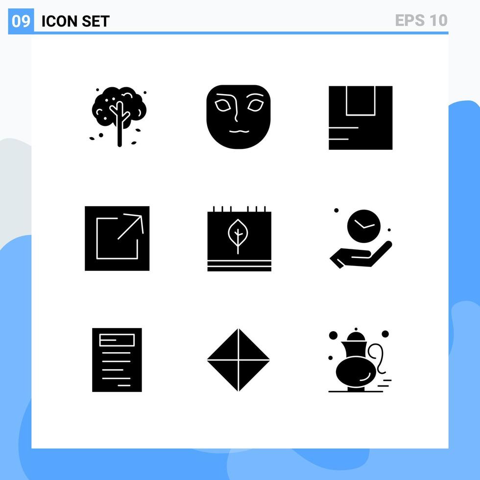9 solides Glyphenkonzept für mobile Websites und Apps Blattkalender gute Herbstverknüpfung editierbare Vektordesignelemente vektor