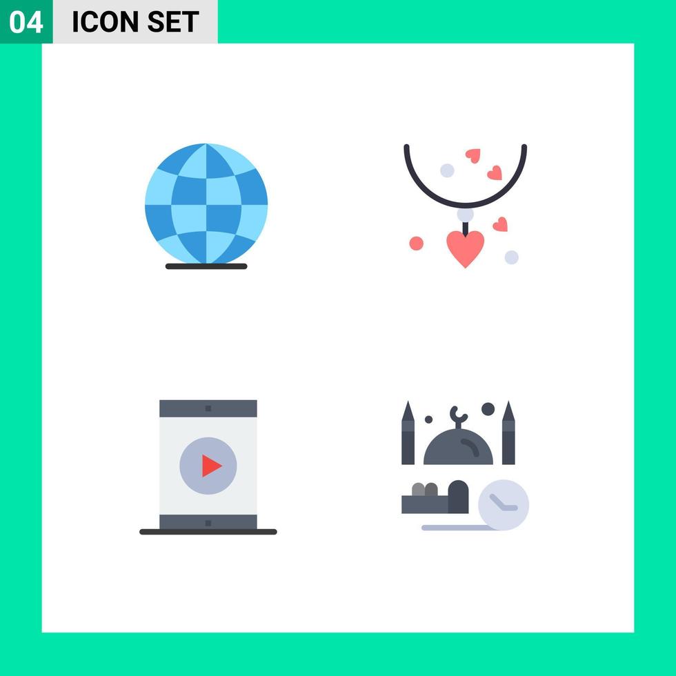 användare gränssnitt packa av 4 grundläggande platt ikoner av global mobil halsband mor telefon redigerbar vektor design element
