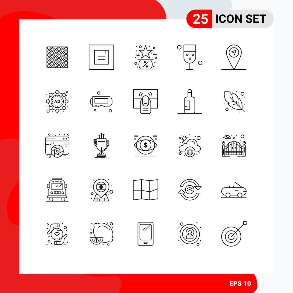Stock Vector Icon Pack mit 25 Zeilen Zeichen und Symbolen für Trinkbecher Popup Star Friday editierbare Vektordesign-Elemente