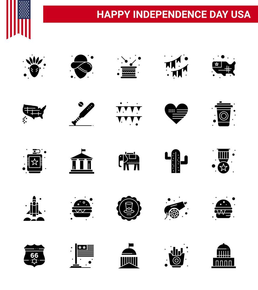 uppsättning av 25 USA dag ikoner amerikan symboler oberoende dag tecken för stater krans Semester fest buntings redigerbar USA dag vektor design element