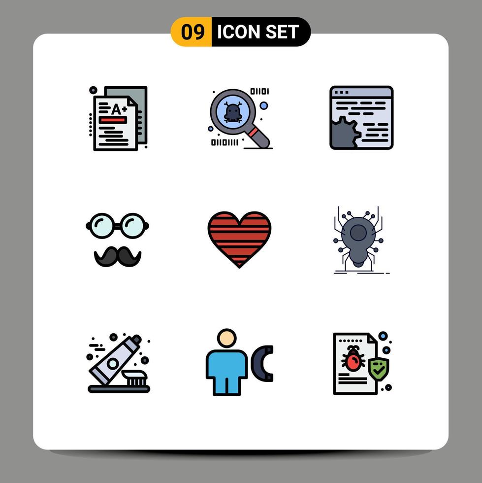 satz von 9 modernen ui-symbolen symbolzeichen für die lieblingsliebe, die herzbrille editierbare vektordesignelemente einstellt vektor