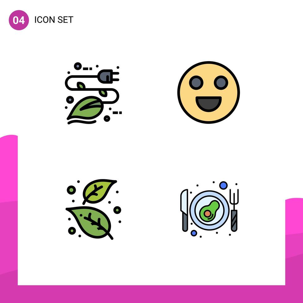 piktogram uppsättning av 4 enkel fylld linje platt färger av elektricitet höst plugg ansikte natur redigerbar vektor design element