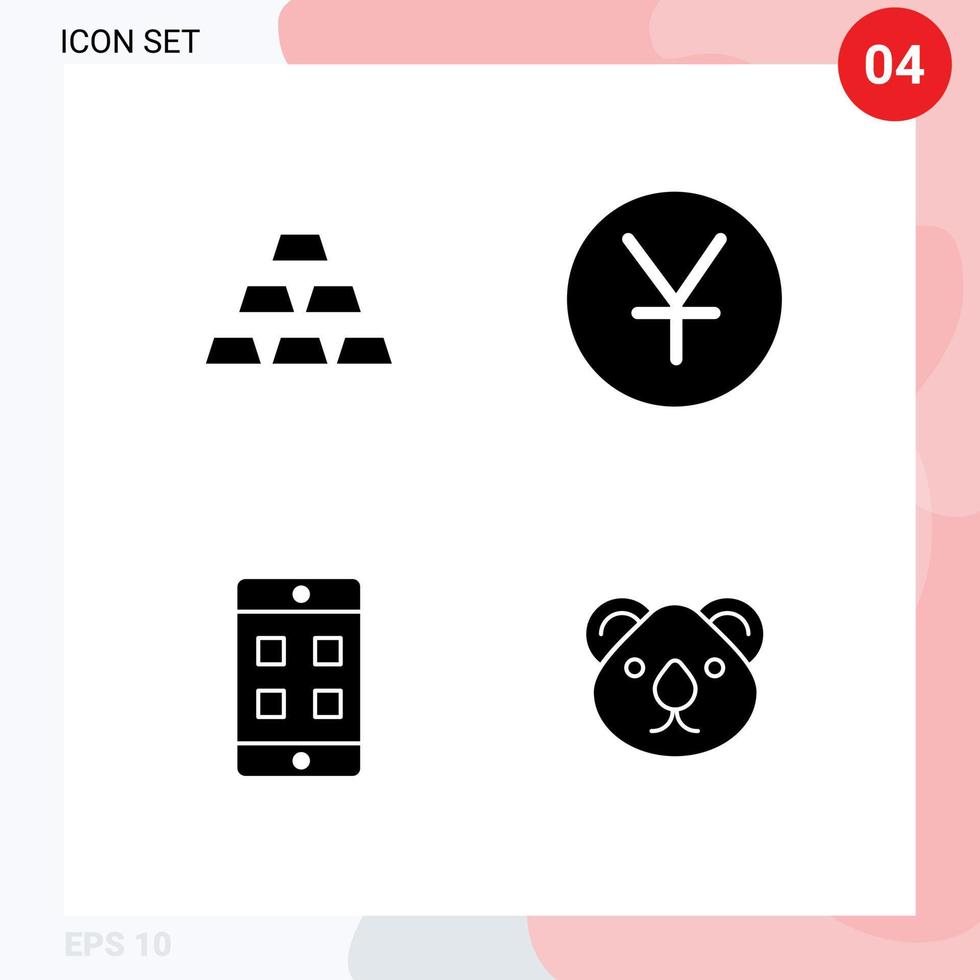 4 användare gränssnitt fast glyf packa av modern tecken och symboler av tegelstenar låda stack yen Australien redigerbar vektor design element