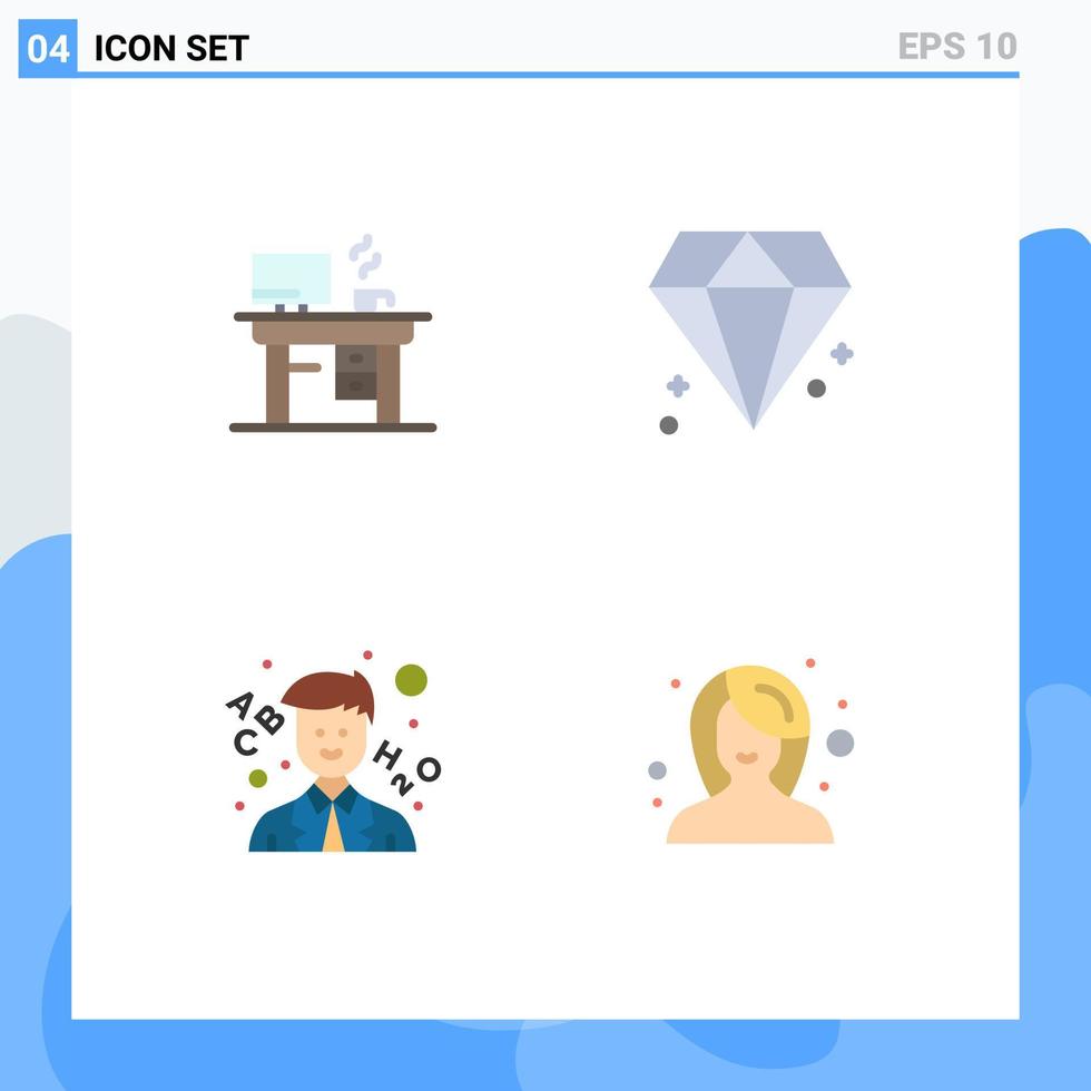 grupp av 4 platt ikoner tecken och symboler för jobb lärare arbetssätt juvel kvinna redigerbar vektor design element