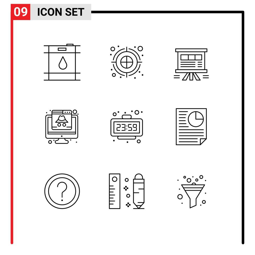 Aktienvektor-Icon-Pack mit 9 Zeilenzeichen und Symbolen für Cyber-Computer-Cyber-Computer-bearbeitbare Vektordesign-Elemente für Uhrendaten vektor