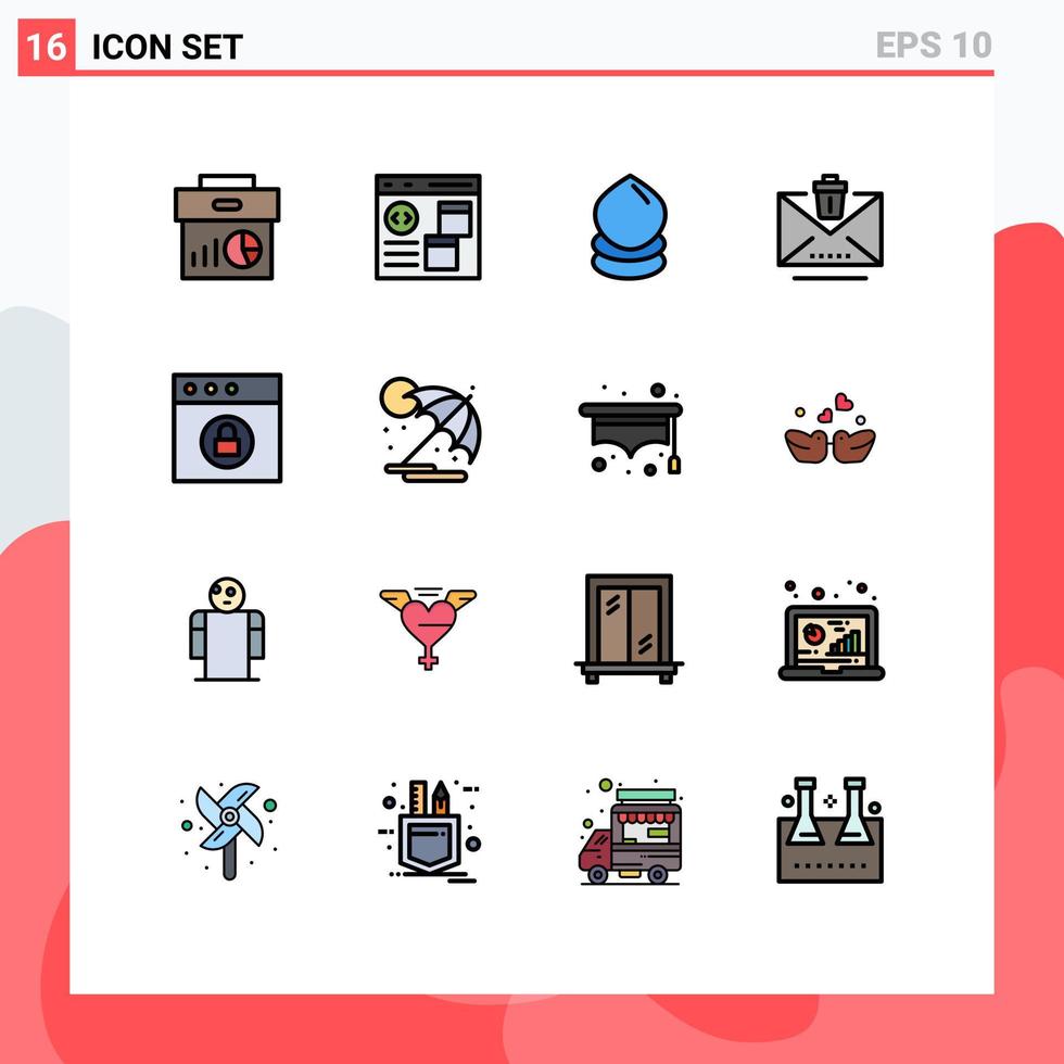 16 thematische Vektor-Flachfarben gefüllte Linien und editierbare Symbole von Müll-E-Mails entwickeln Lösch-Ökologie-editierbare kreative Vektordesign-Elemente vektor
