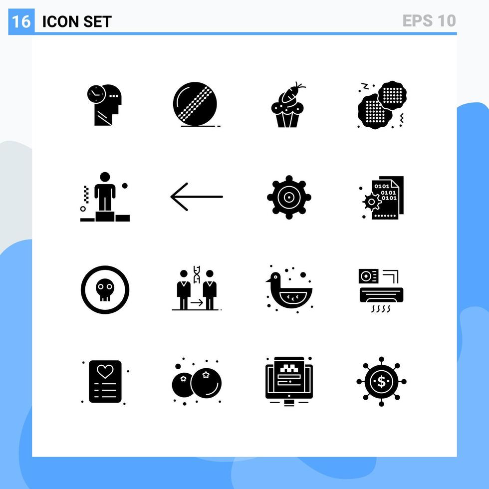 16 universell fast glyfer uppsättning för webb och mobil tillämpningar konkurrenskraftig snabb kaka mat morot redigerbar vektor design element