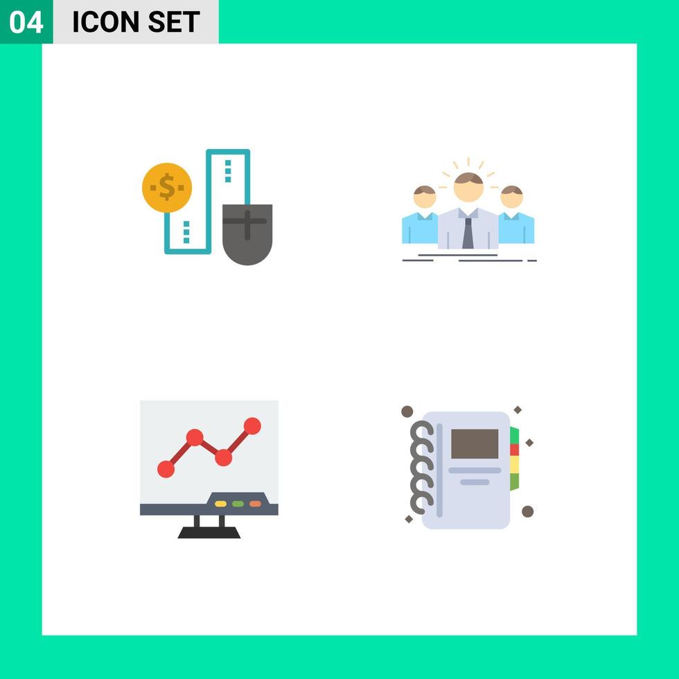 4 tematiska vektor platt ikoner och redigerbar symboler av mus ledare dollor karriär Diagram redigerbar vektor design element