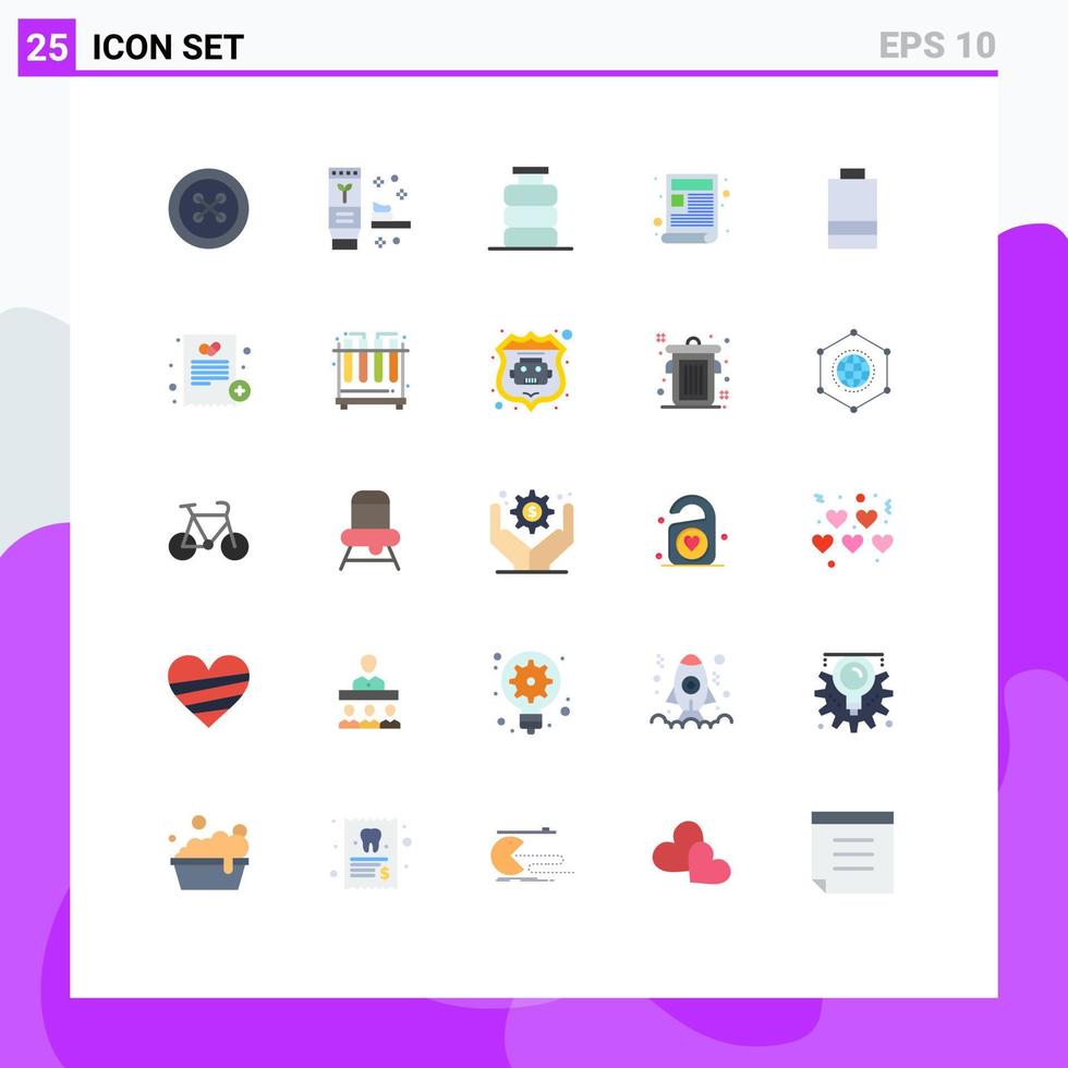 25 universelle flache Farbzeichen Symbole für bearbeitbare Vektordesign-Elemente für Batterie-Web-Flaschenseiten-Lebensmittel vektor