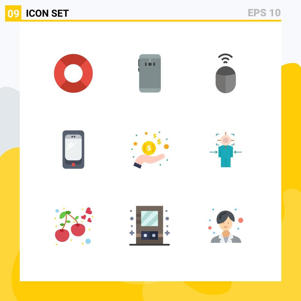 Satz von 9 kommerziellen flachen Farben Pack für Einkommen Samsung Maus Huawei Smartphone editierbare Vektordesign-Elemente vektor