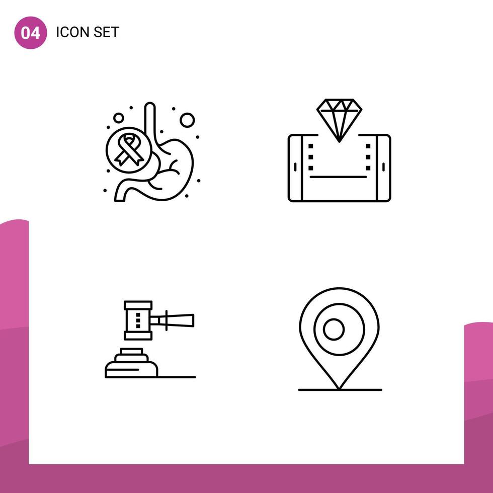 4 universell fylld linje platt färger uppsättning för webb och mobil tillämpningar cancer smartphone mage uppkopplad verkan redigerbar vektor design element