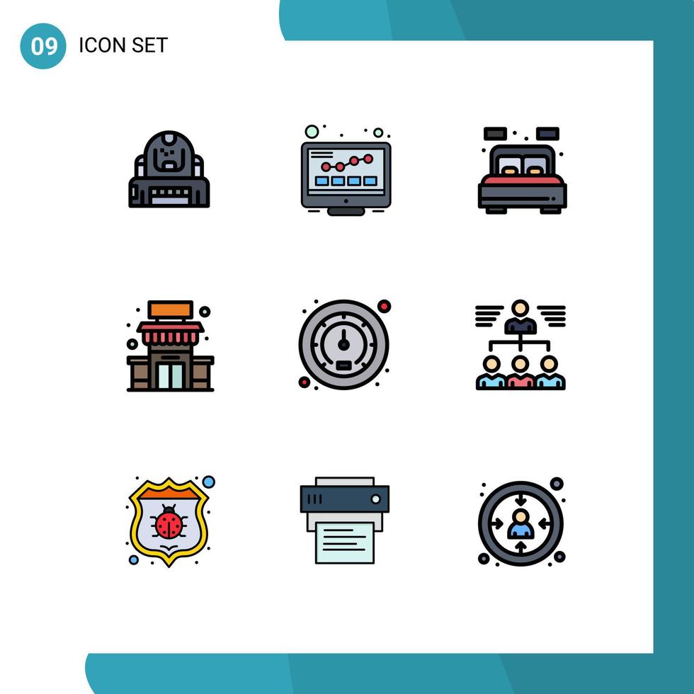 Satz von 9 Vektor-Filledline-Flachfarben auf Raster für Meter Store Seo Shop Bett editierbare Vektordesign-Elemente vektor