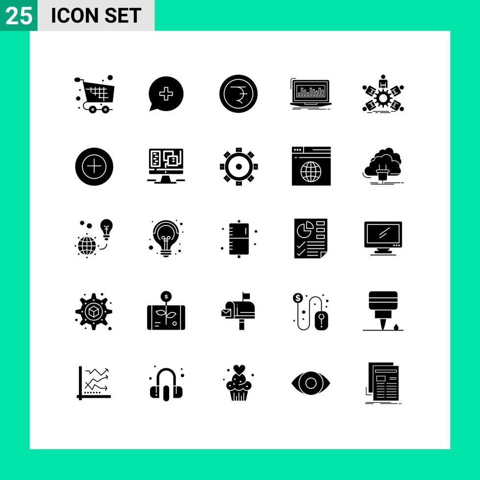 25 universelle solide Glyphenzeichen Symbole der Teamüberwachung plus bearbeitbare Vektordesignelemente für Indexdaten vektor