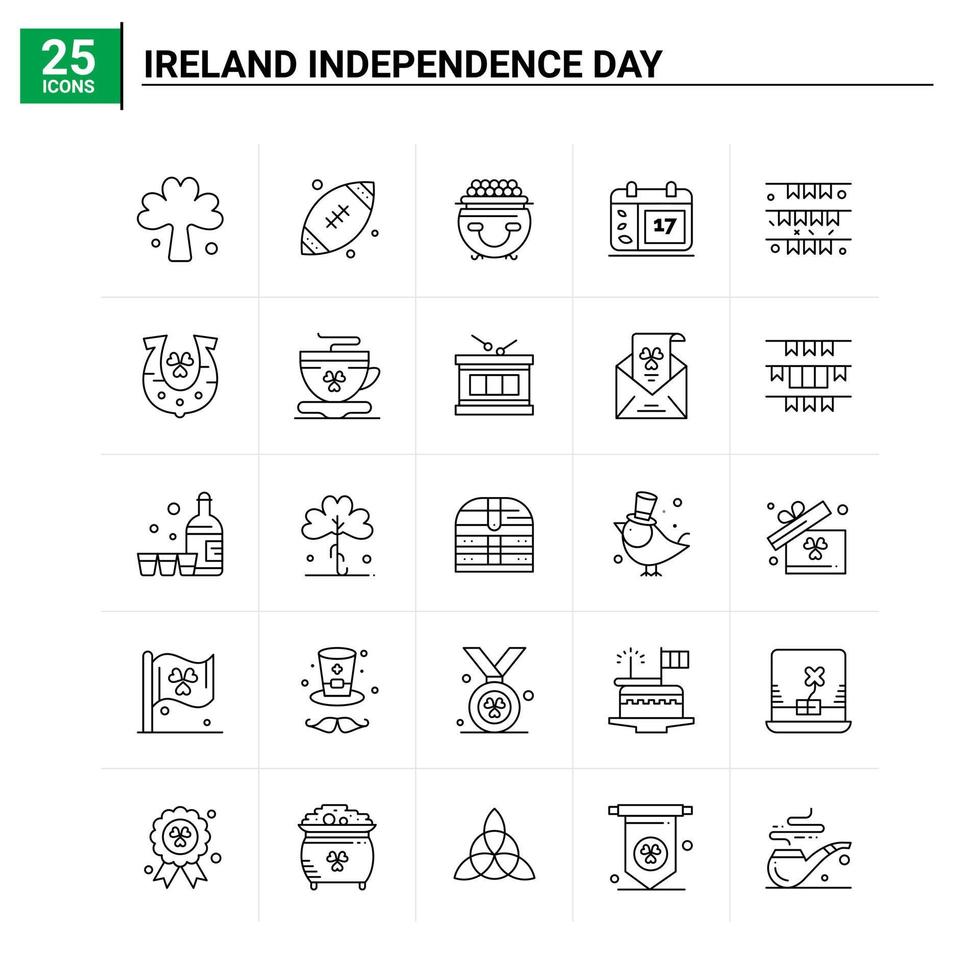 25 Irland-Unabhängigkeitstag-Icon-Set Vektorhintergrund vektor