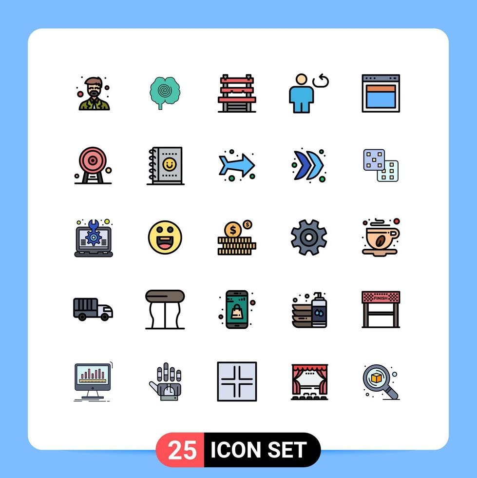 25 tematiska vektor fylld linje platt färger och redigerbar symboler av design slinga stol mänsklig avatar redigerbar vektor design element