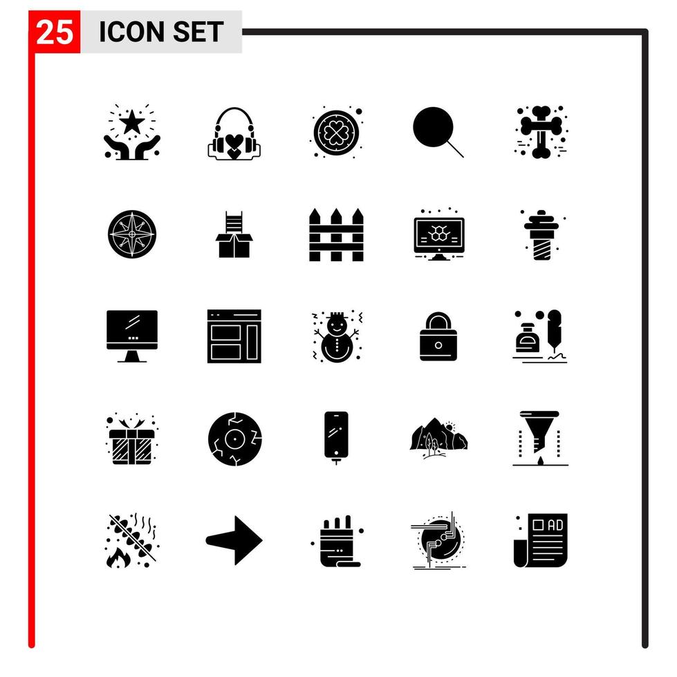 25 solides Glyphenkonzept für mobile Websites und Apps Knochensuche liebevolle Instagram Patrick editierbare Vektordesign-Elemente vektor
