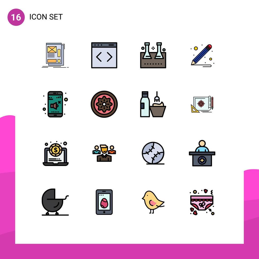 uppsättning av 16 modern ui ikoner symboler tecken för ljud skola leveranser hemsida penna labb glas redigerbar kreativ vektor design element