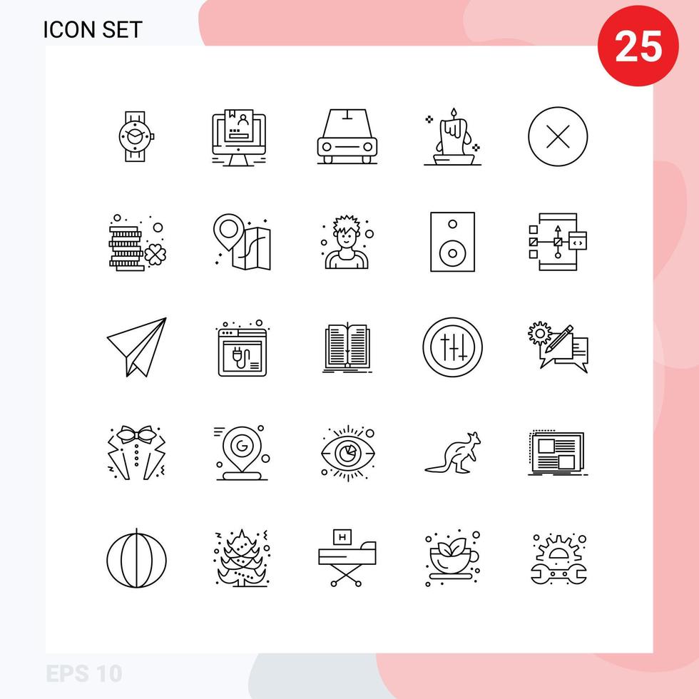 25 universelle Linien für Web- und mobile Anwendungen gesetzt Laternenkerzenwachs Computerkerzenwagen editierbare Vektordesign-Elemente vektor
