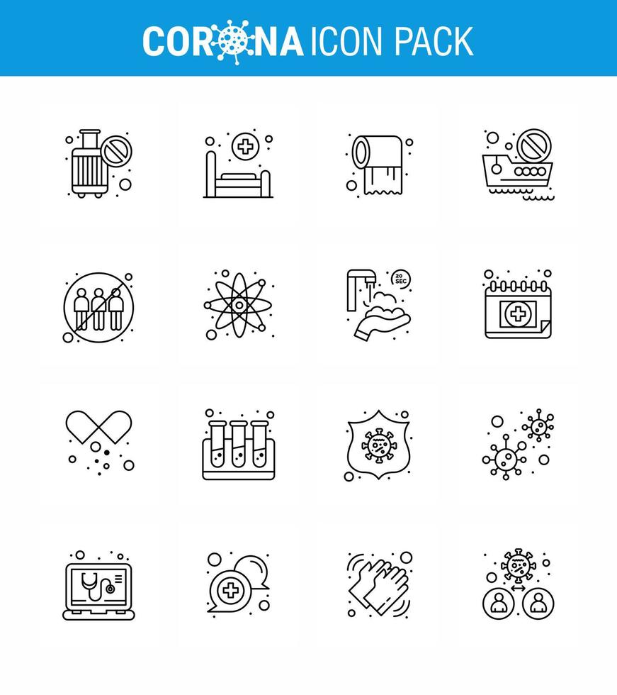 einfacher satz von covid19 schutz blau 25 icon pack symbol enthalten engagement reisepapier schiff verbotene reise virales coronavirus 2019nov krankheitsvektordesignelemente vektor