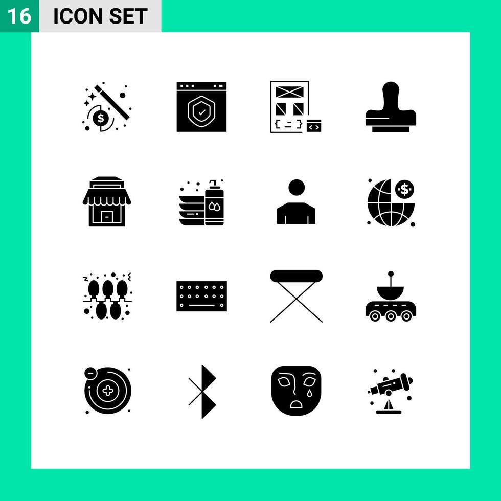 grupp av 16 modern fast glyfer uppsättning för verklig stämpel app Tryck sida redigerbar vektor design element