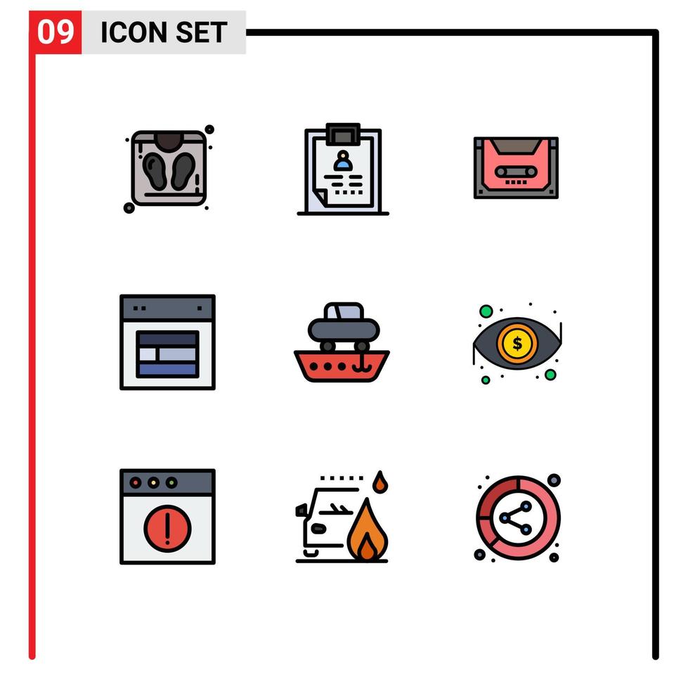 9 universell fylld linje platt Färg tecken symboler av hemsida webbplats analog layout däck redigerbar vektor design element