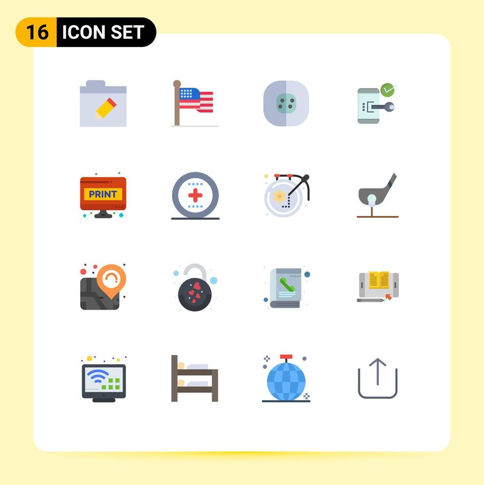 gruppe von 16 flachen farben zeichen und symbolen für sicherheit offene biologie mobiler schlüssel editierbares paket kreativer vektordesignelemente vektor