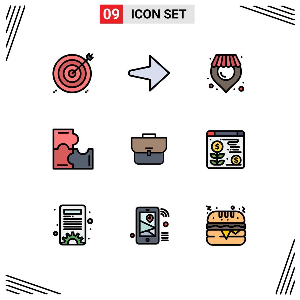 Stock Vector Icon Pack mit 9 Zeilen Zeichen und Symbolen für Workbag Case Shop Bag Puzzle Game editierbare Vektordesign-Elemente