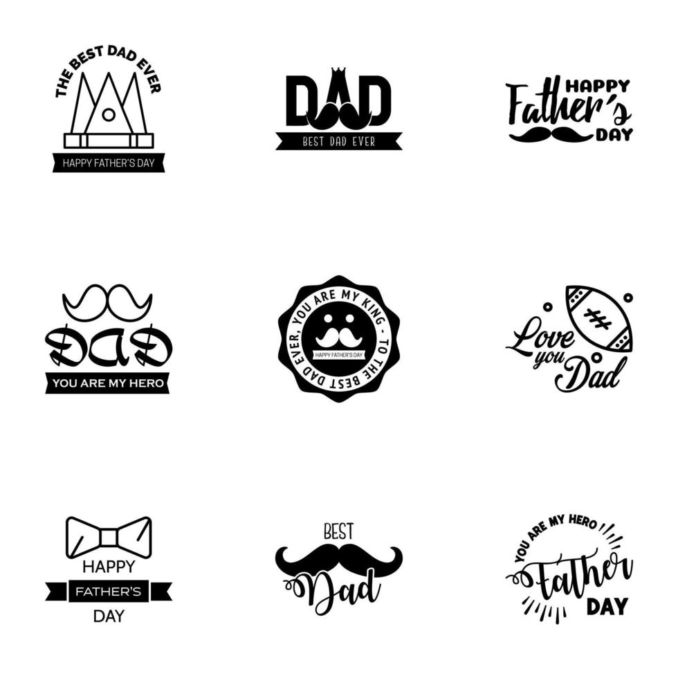 Happy Fathers Day 9 schwarze Schrift Happy Fathers Day editierbare Vektordesign-Elemente vektor