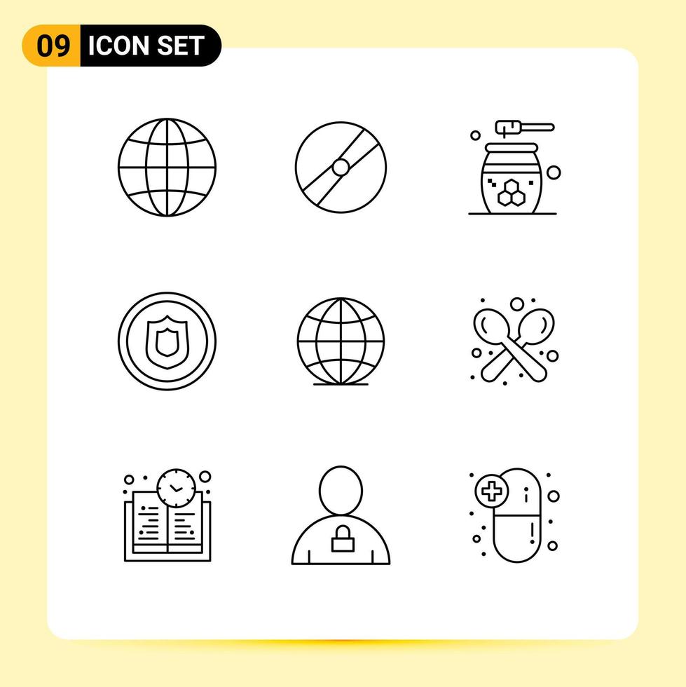 redigerbar vektor linje packa av 9 enkel konturer av global säkerhet skönhet bricka avslappning redigerbar vektor design element