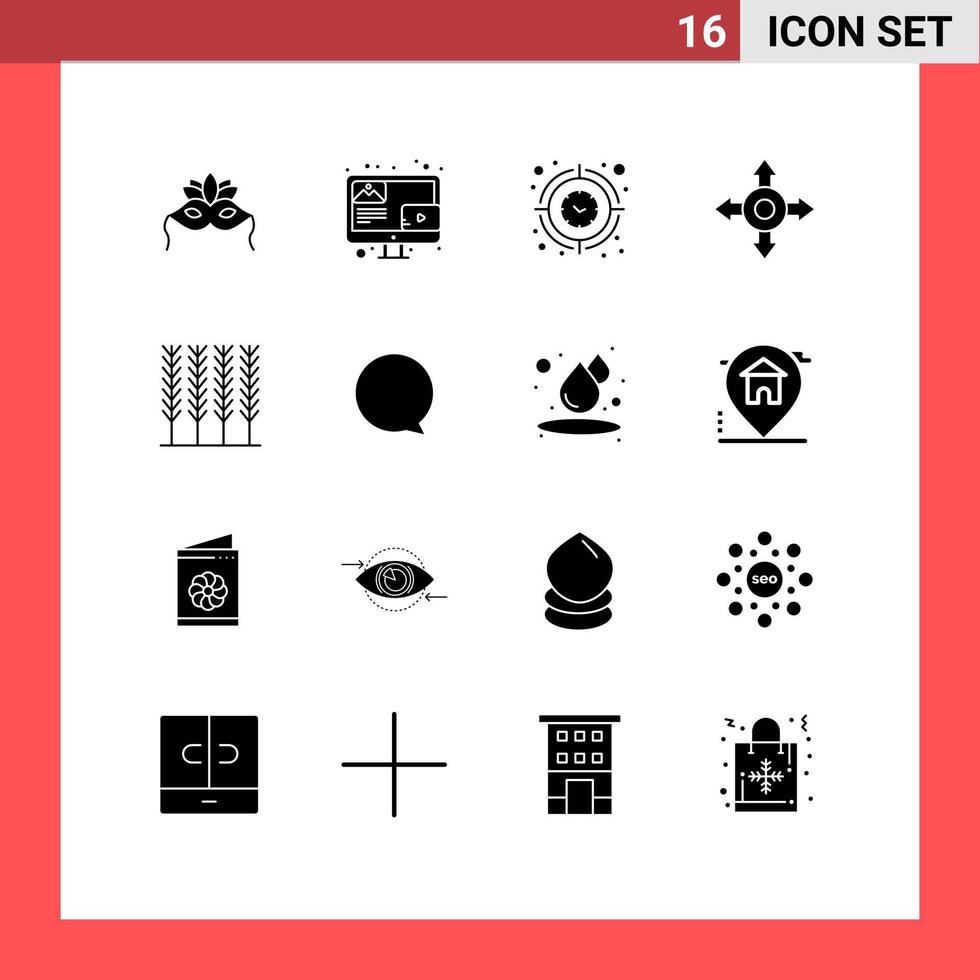 mobile Schnittstelle solider Glyph-Satz von 16 Piktogrammen von bearbeitbaren Vektordesign-Elementen für Chat-Essensuhr-Müsli-Timer vektor