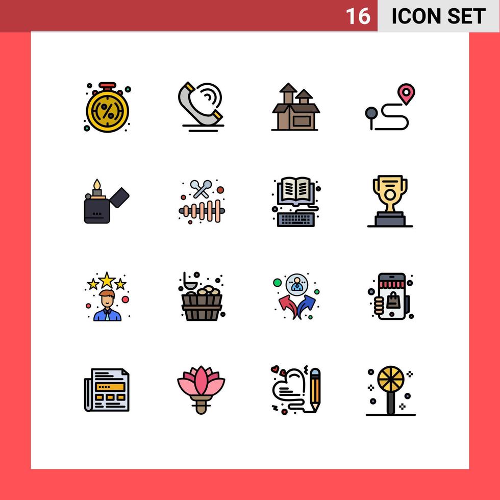 16 universelle, flache, farbgefüllte Linien für Web- und mobile Anwendungen, Brandnavigationsdienste, Kartenprodukt, editierbare kreative Vektordesign-Elemente vektor