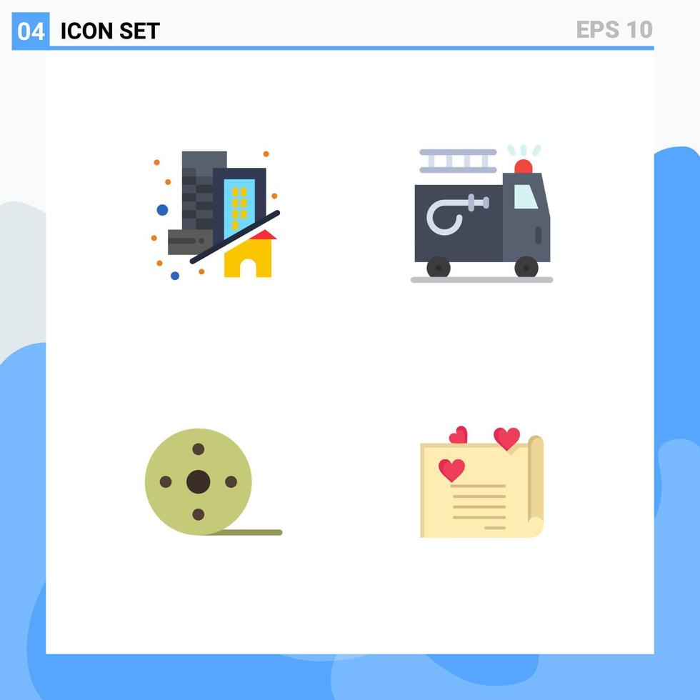 modern uppsättning av 4 platt ikoner pictograph av byggnad filma verklig bil rulle redigerbar vektor design element