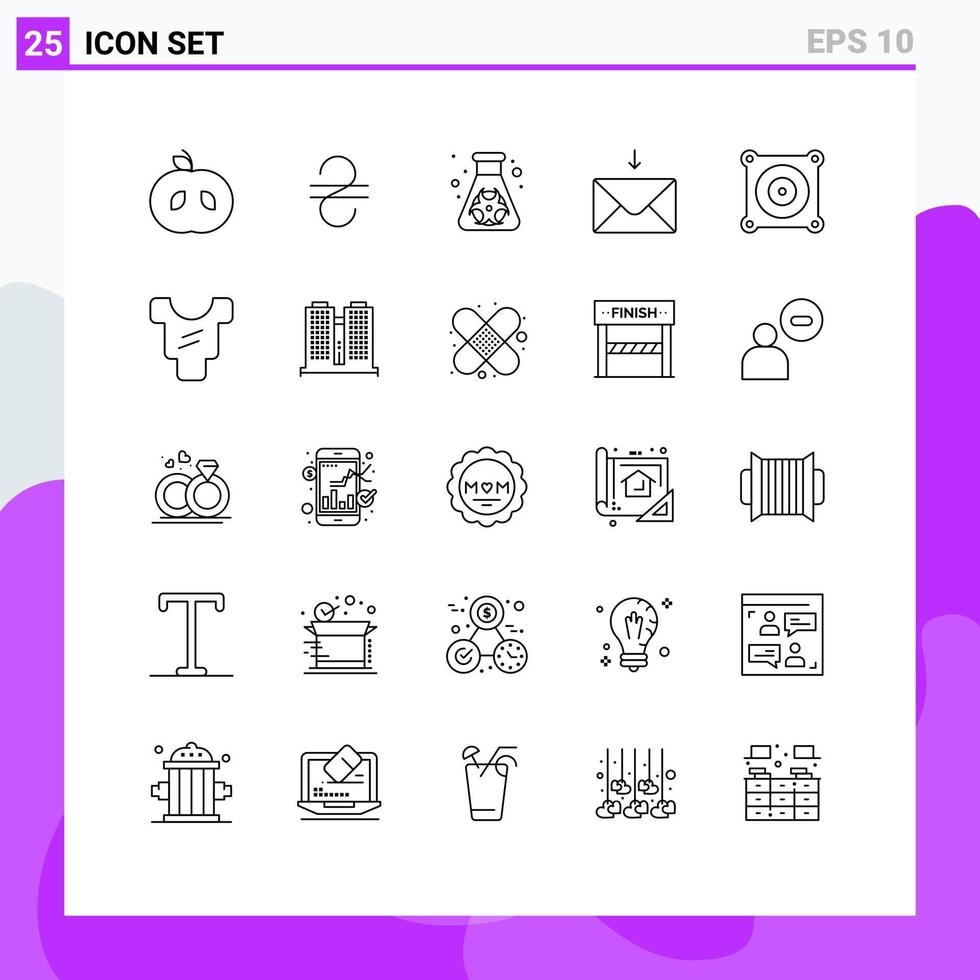 Stock Vector Icon Pack mit 25 Linienzeichen und Symbolen für Body-Fan-Verschmutzungsmotor erhalten editierbare Vektordesign-Elemente